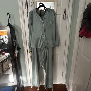 Birdy Grey Womens Pajama Set Sage Green Monogrammed Tori Button Up Pants L